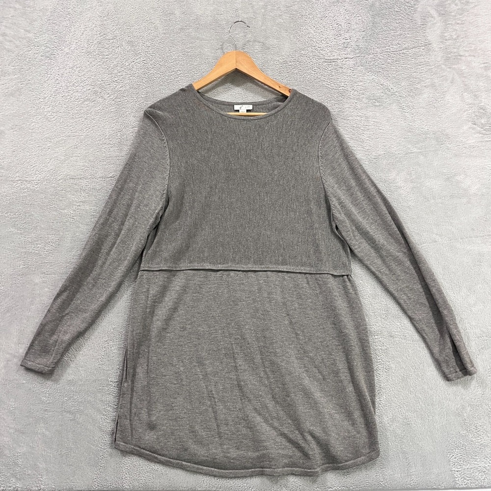 J Jill Wool Blend Long-Sleeve Knit Tunic Top Womens Large Gray Sweater Lagenlook